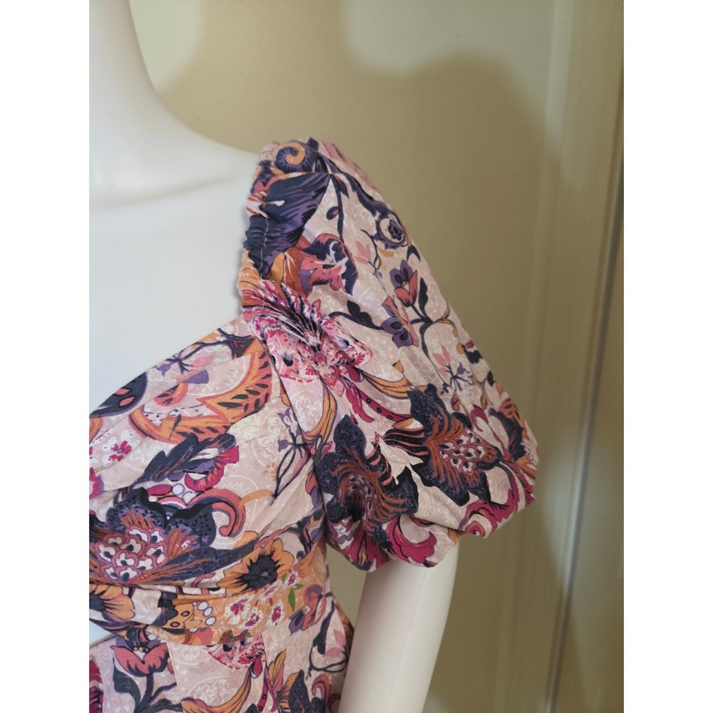 House of Harlow 1960 Pink Paisley Linen Blend Cutout Puff Sleeve Mini Dress 6 - Picture 8 of 14